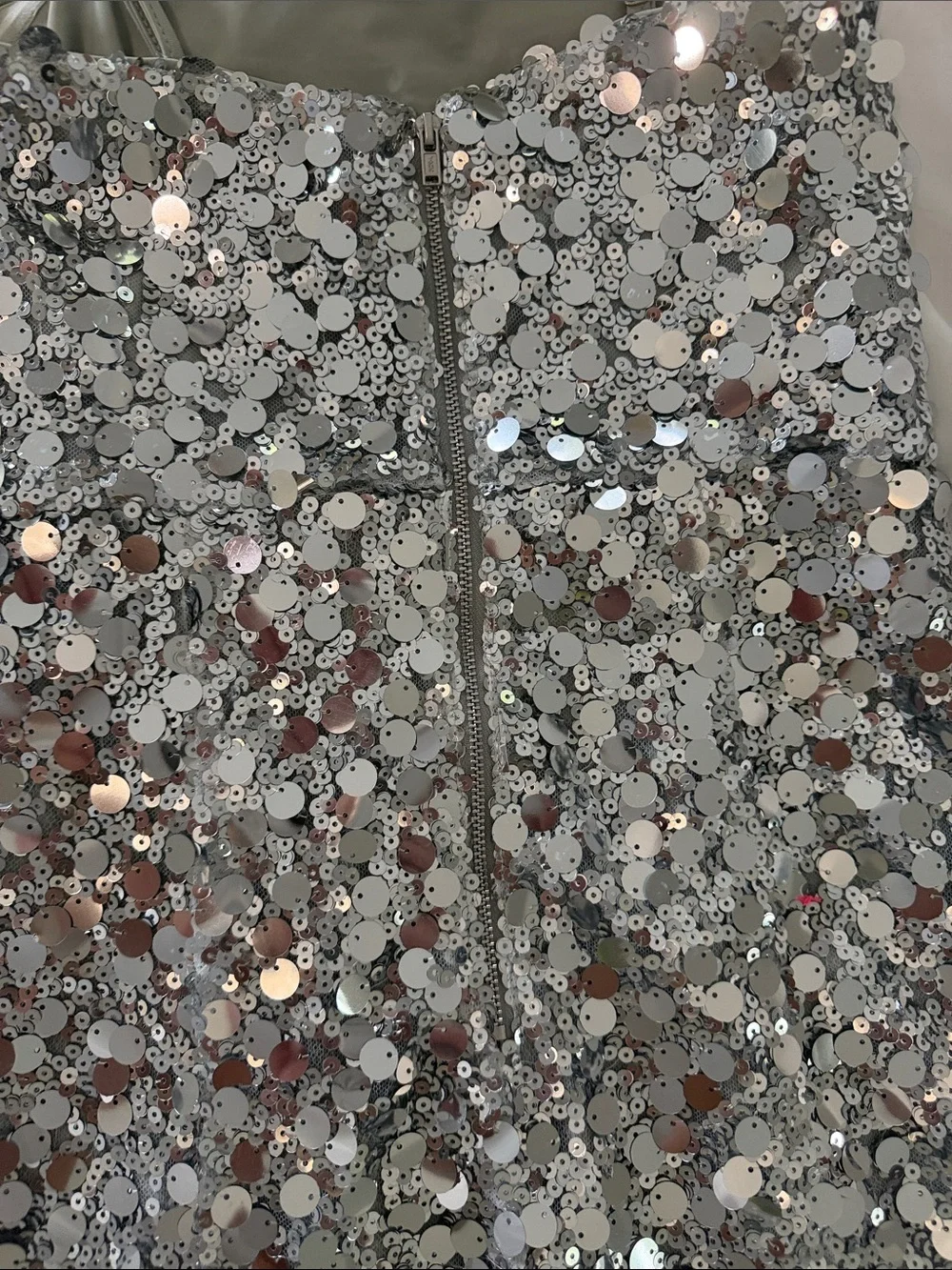 Katie J NYC Silver Sequin Spaghetti-Strap A-Line Dress